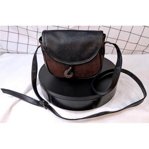 Sarné~Shoulder Bag Satchel/Small Brown/Black Lizard Embossed VTG. Style‎ Saddle